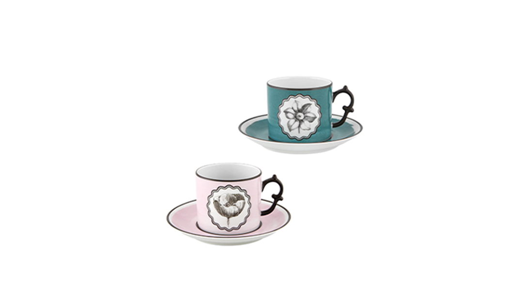 Set 2 Tea Cups and Saucer Pink and Peaco image number null